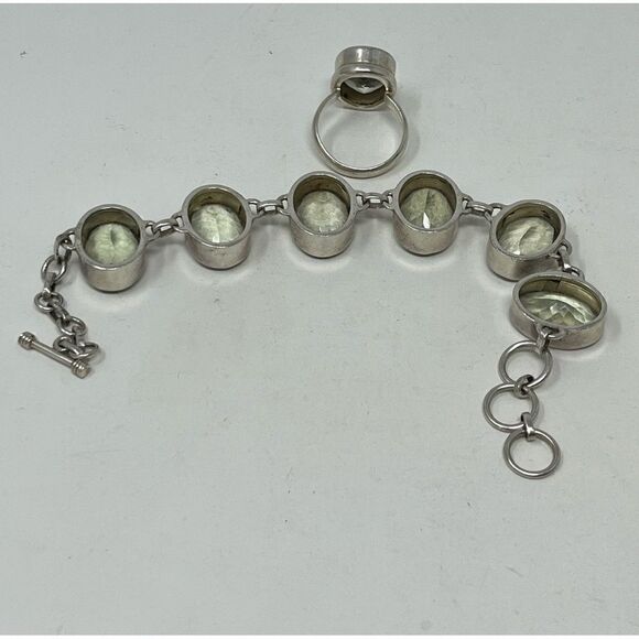 Praseolite, .925 bracelet and ring set. - Picture 9 of 10